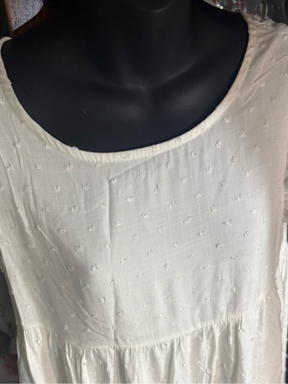 Everly White  babydoll-style mini dress delicate ruffle cap sleeves medium - Picture 4 of 10